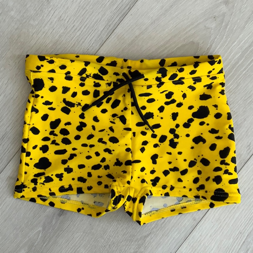 MINI RODINI Yellow and Black Animal Print Swim Trunks Size EU 92/98 US 1.5-3yrs